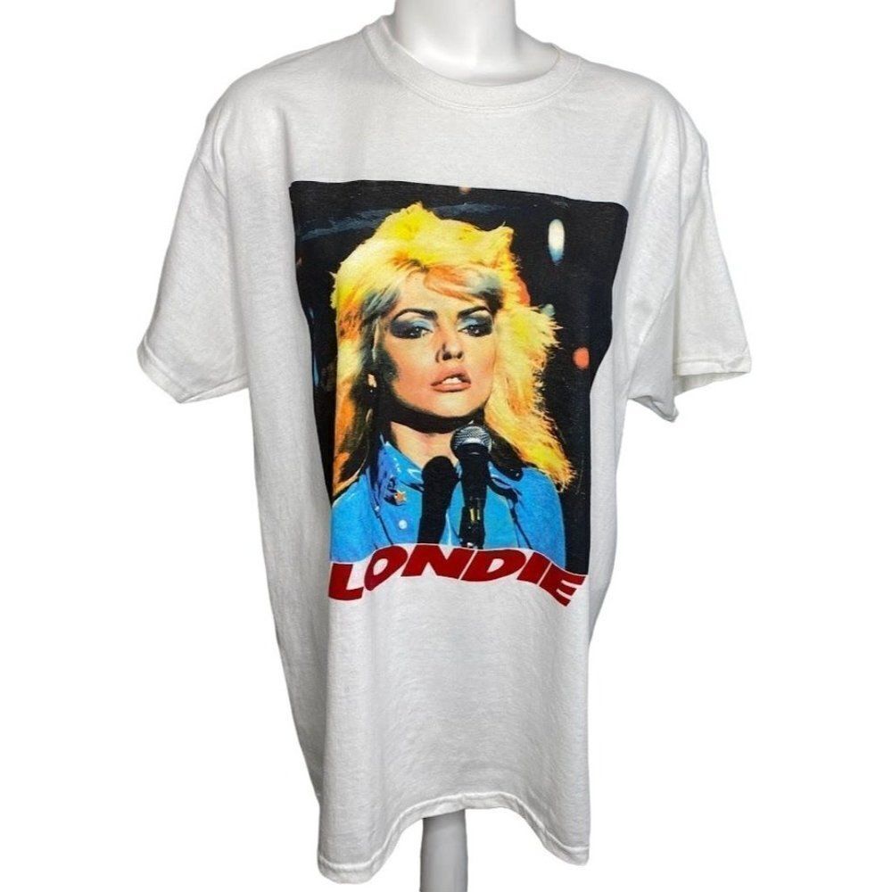 Love Tribe Blondie Band‎ Shirt Top Women's 2X Plus White Short-Sleeve Cotton NEW